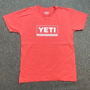 YETI TShirt Sz L Mens‎ Red Gorpcore Outdoor Graphic Logo Wildly Stronger Tee